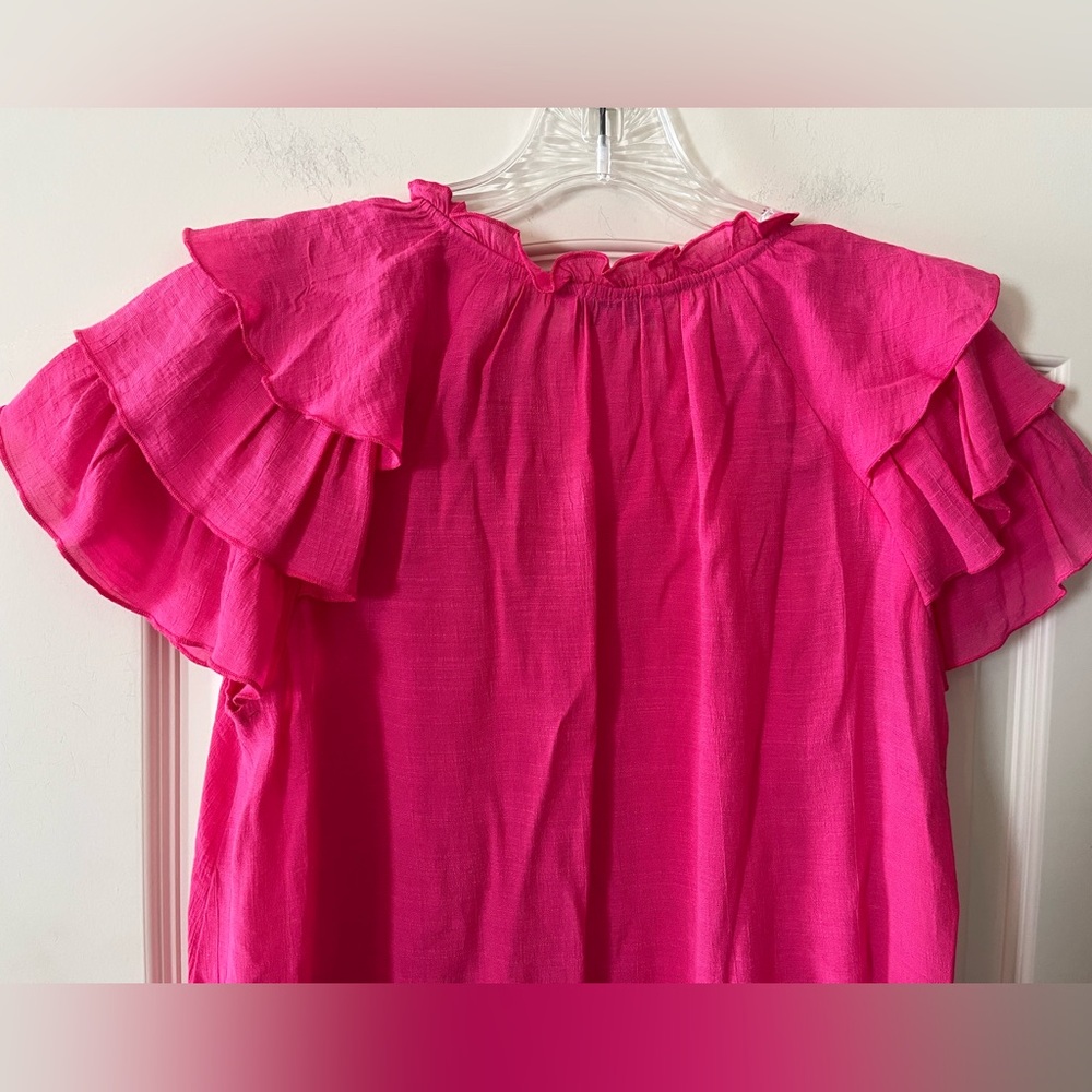 Nanette Lepore Fuchsia Ruffle Sleeve Blouse Women’s Size Medium - Picture 6 of 16